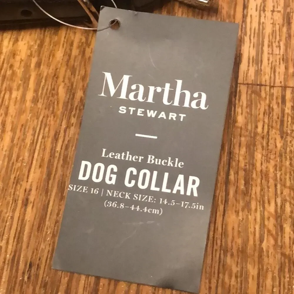 Martha Stewart Black and Silver Leather Buckle Dog Collar Size 16